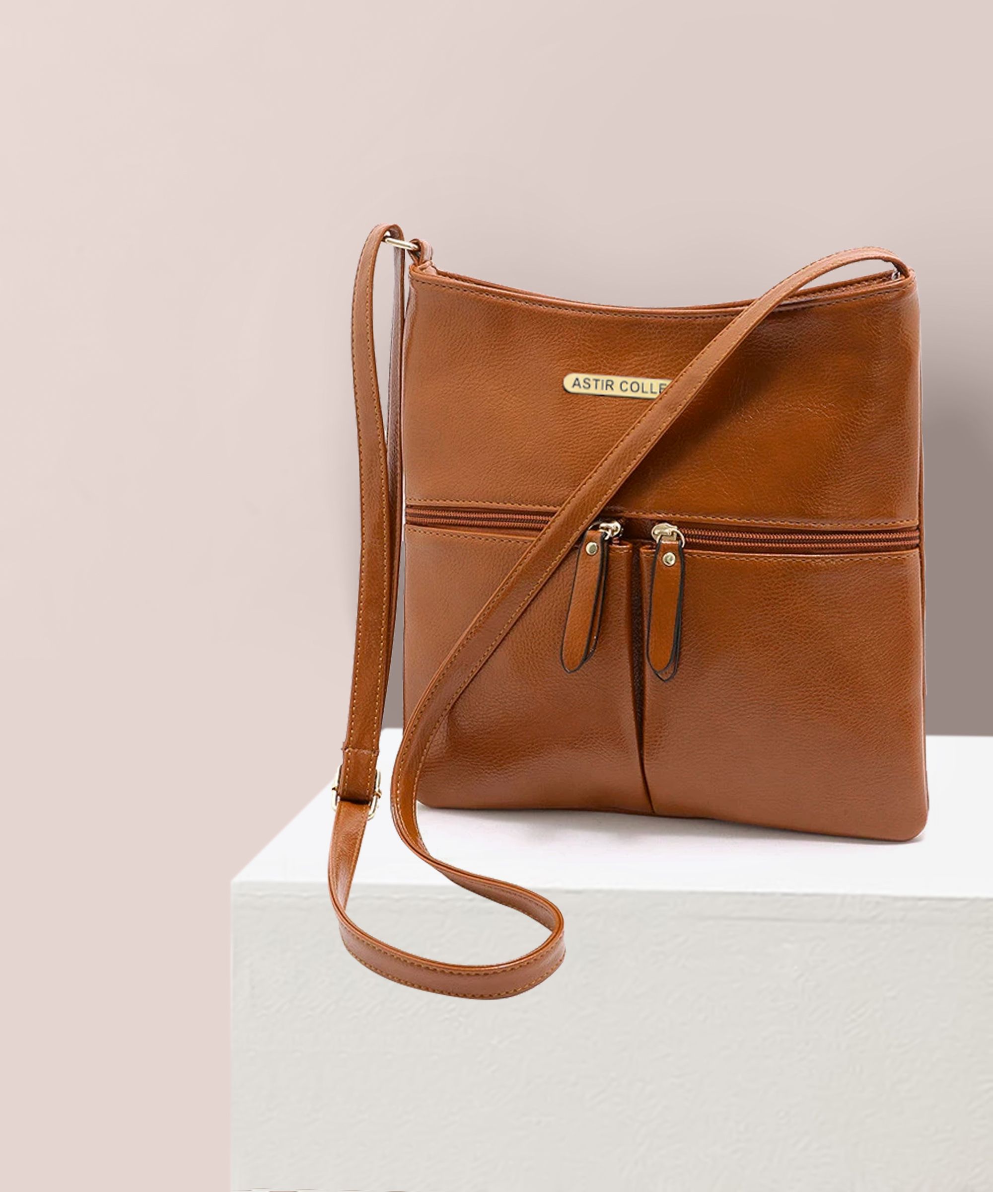ASTIR COLLEEN Tan Sling Bag Vegan Leather Women's Sling Bag (2PKT)