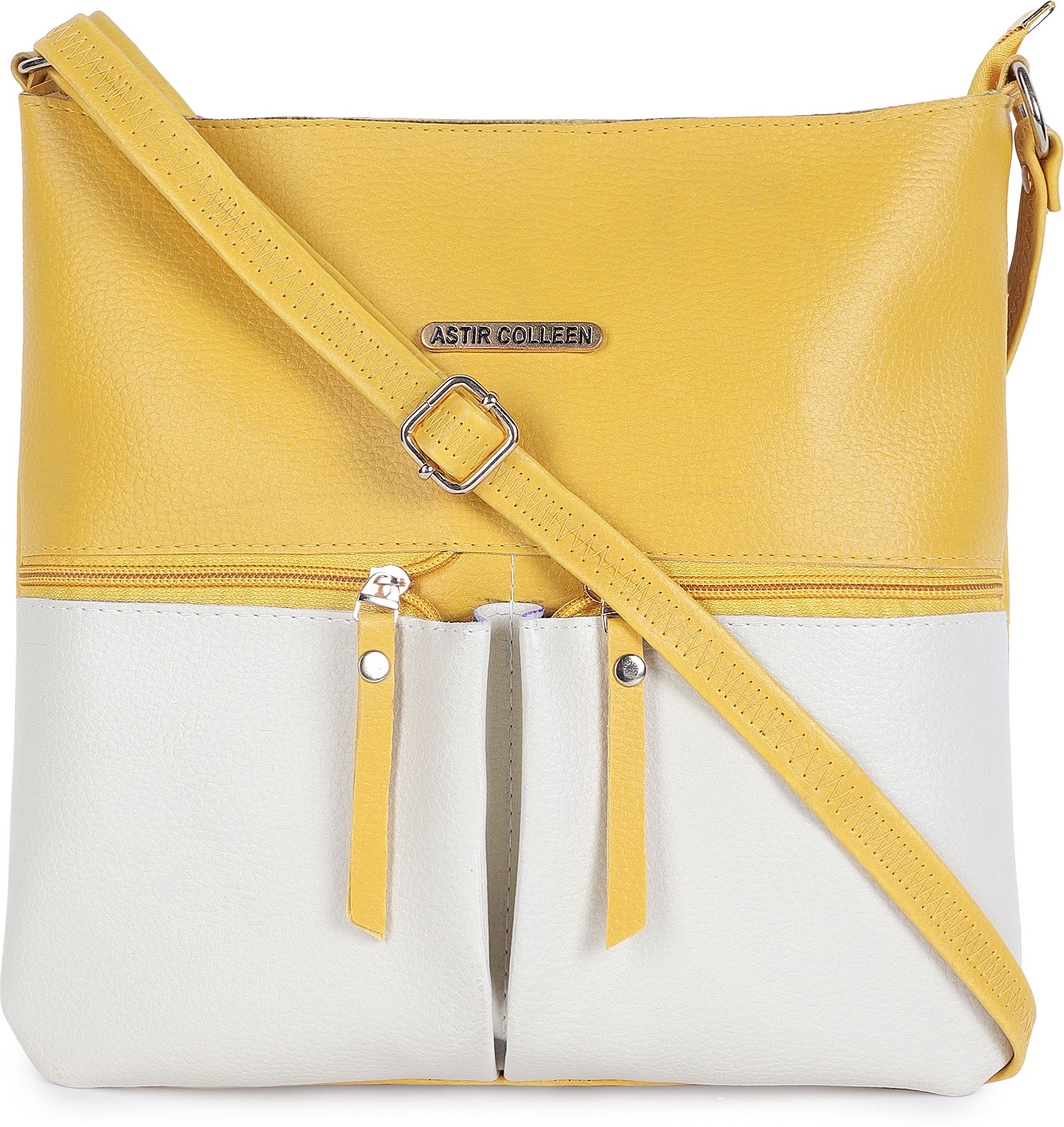 ASTIR COLLEEN Yellow, White Sling Bag Vegan Leather Women's Sling Bag (2PKT)