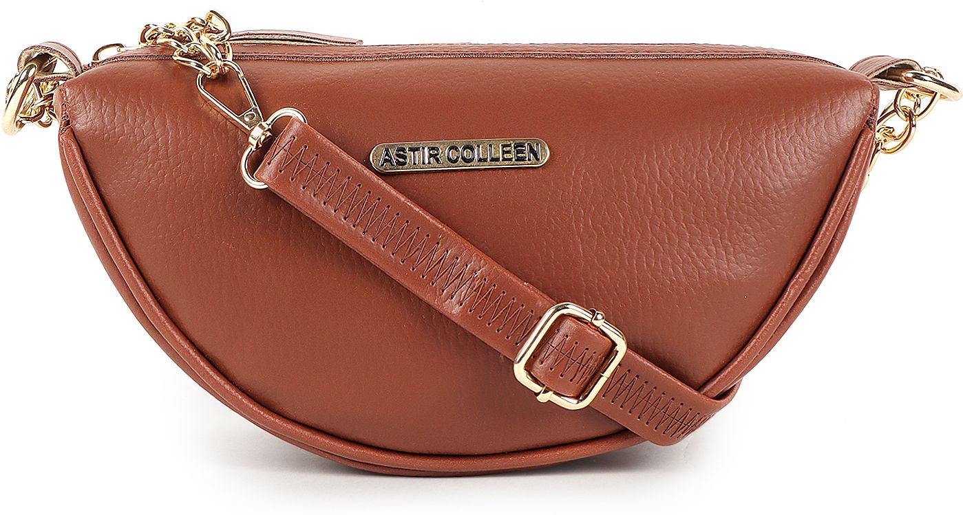 ASTIR COLLEEN Tan Sling Bag Leather Women's & Girl's Sling Bag - Half Moon