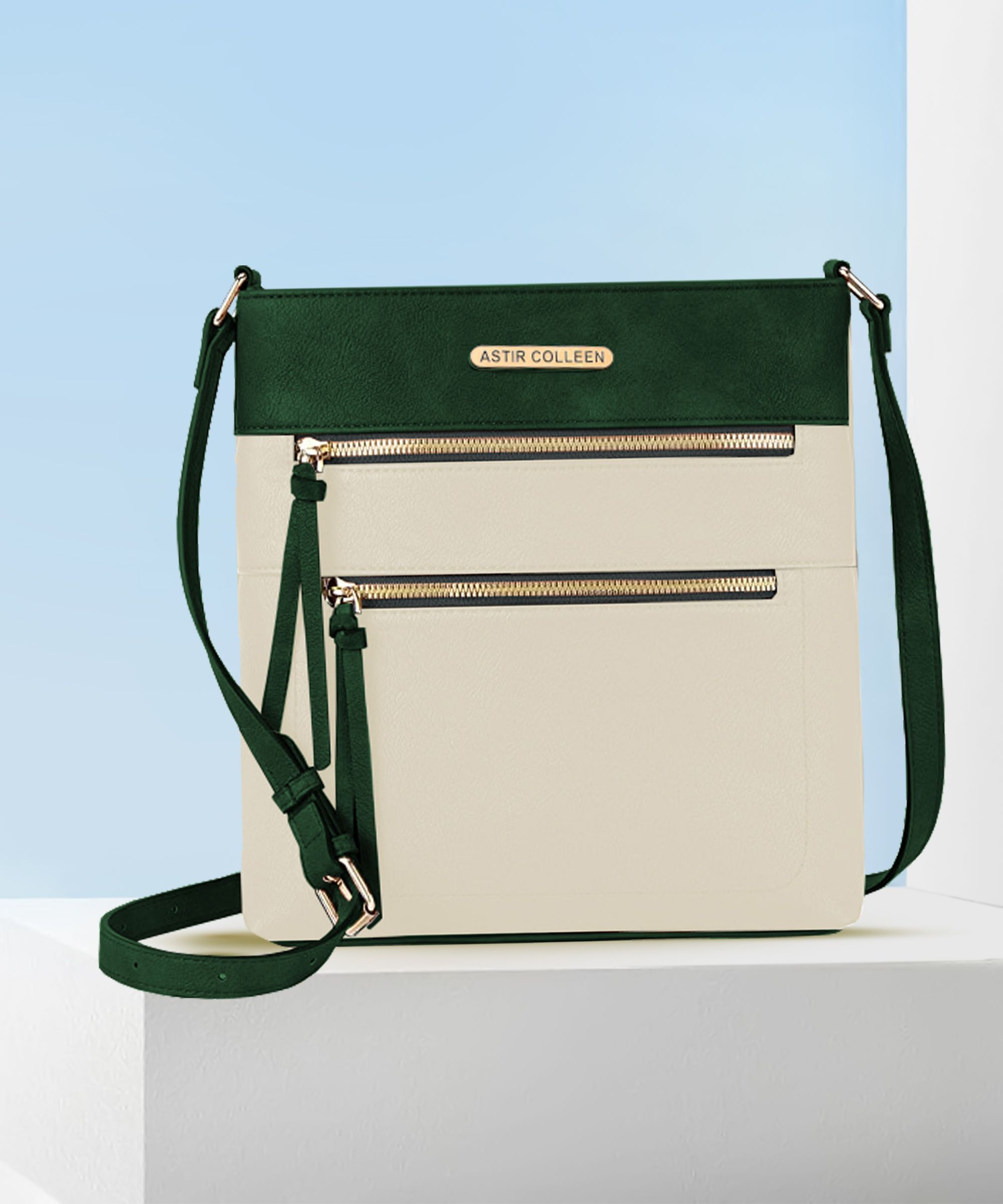 ASTIR COLLEEN Green, White Sling Bag Sling Bag Leather Women's & Girl's Sling Bag - PARALL