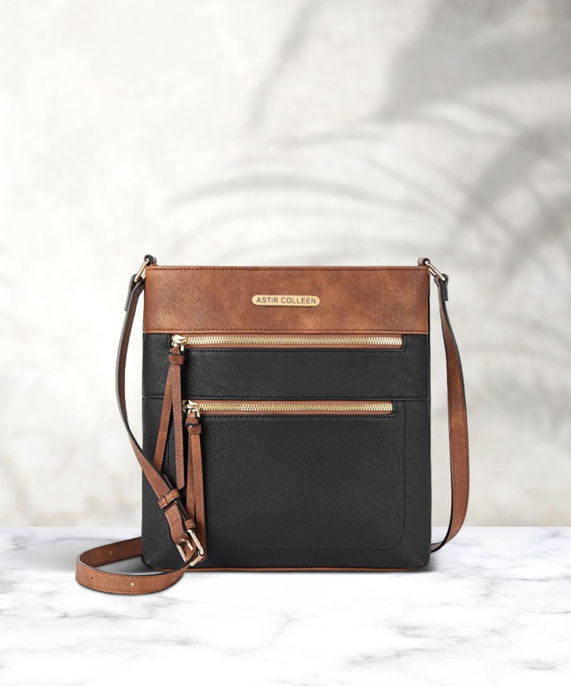 ASTIR COLLEEN Tan, Black Sling Bag Leather Women's & Girl's Sling Bag - PARALL