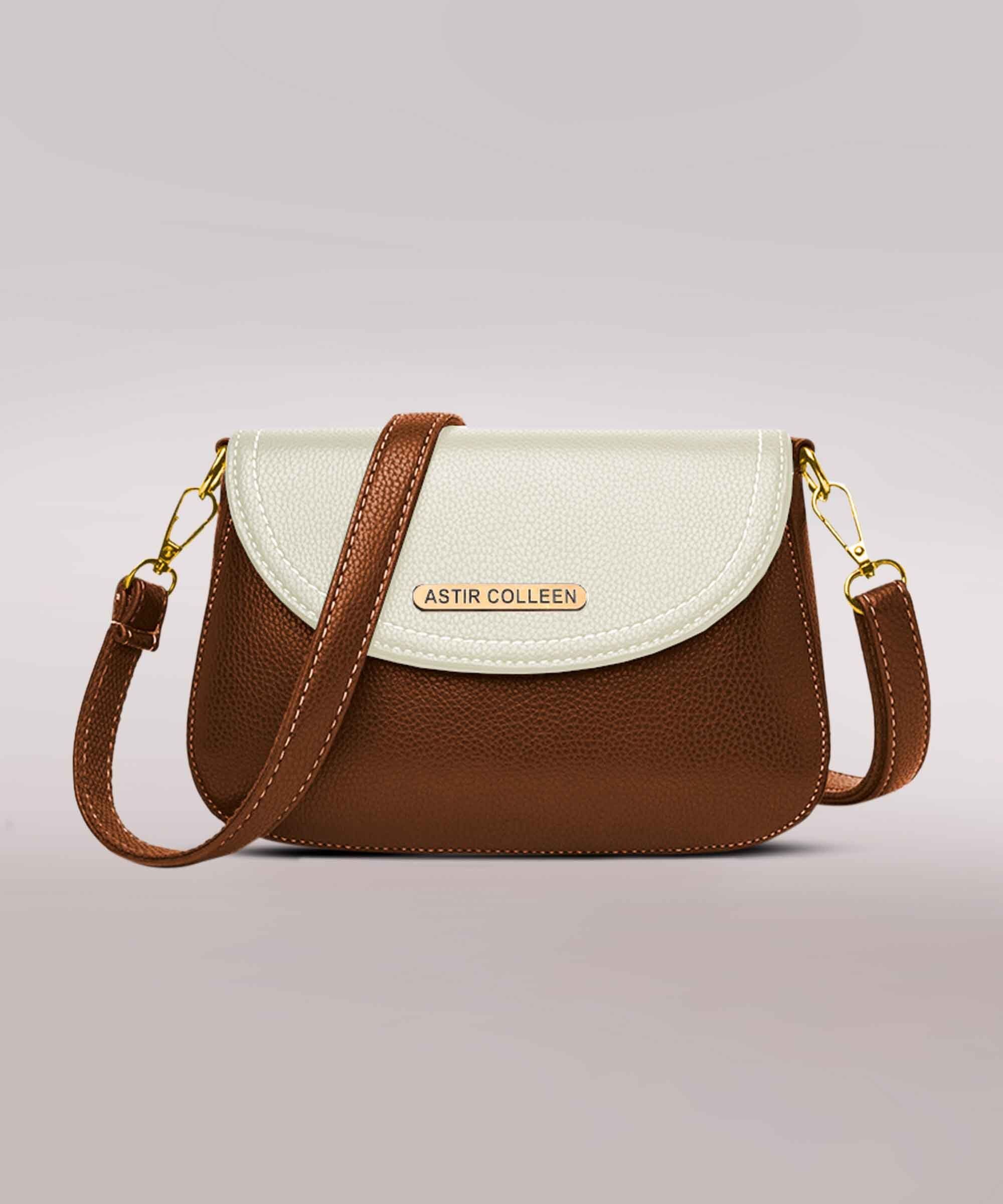 ASTIR COLLEEN Tan, White Sling Bag Sling Bag Women's & Girl's Sling Bag - Stitch